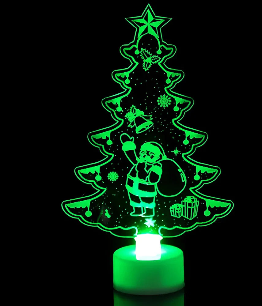 15x8.8cm acrylic Christmas tree ornament glowing with automatic colour-changing lights in Santa Claus design
