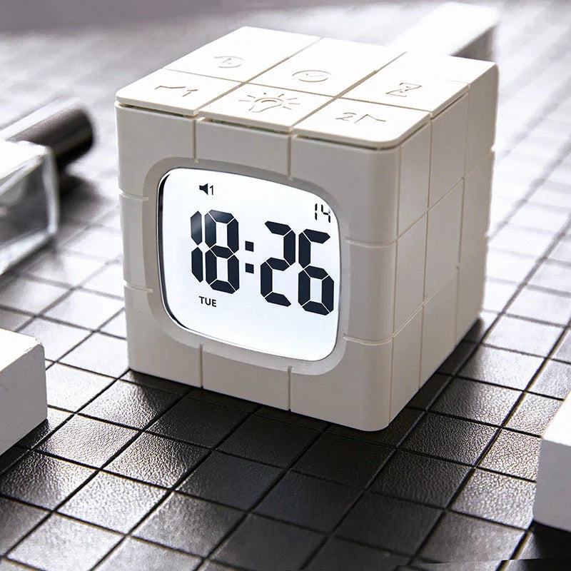 Multipurpose Rubik's Cube Alarm Clock with Voice Control and USB Charging for Home, School, and Office Use
