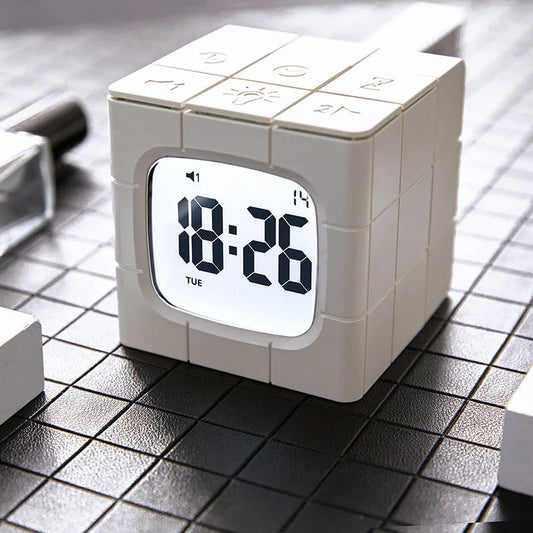 Multipurpose Rubik's Cube Alarm Clock with Voice Control and USB Charging for Home, School, and Office Use