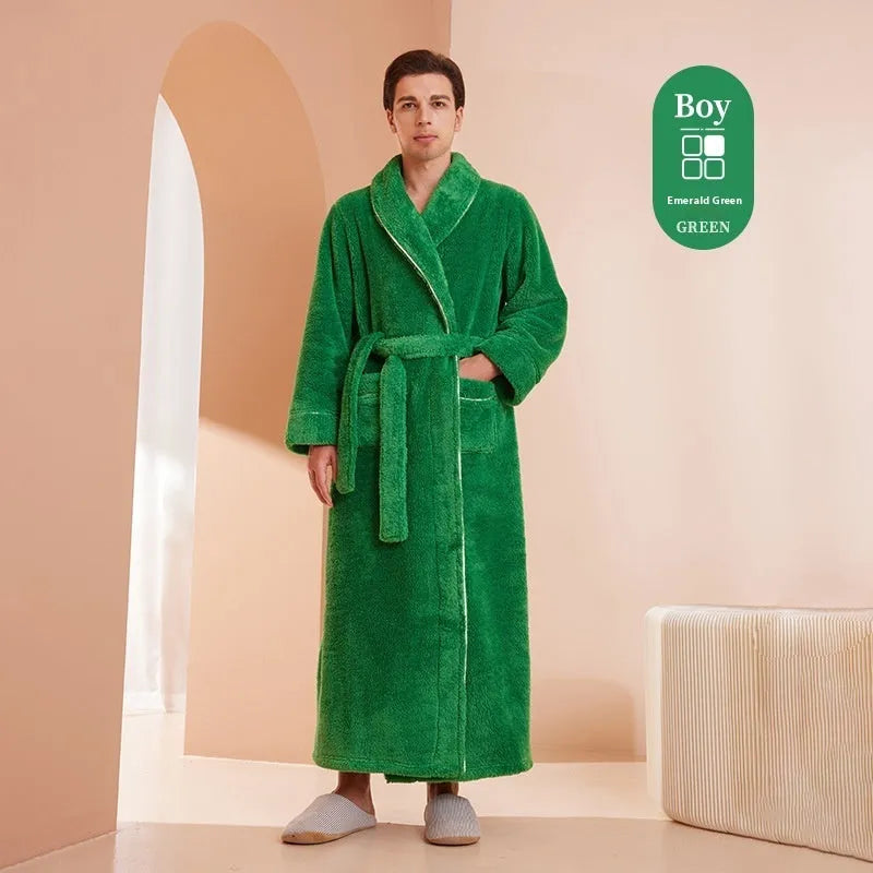 Winter flannel bathrobe with thick 301-350g/m² fabric in 2102 navy blue colour, European/American style
