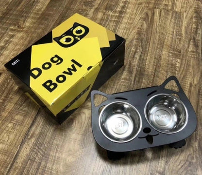 Elevated anti-spill pet food and water bowls in various color options, featuring a sleek and inclined design to prevent spills and keep meals fresh.