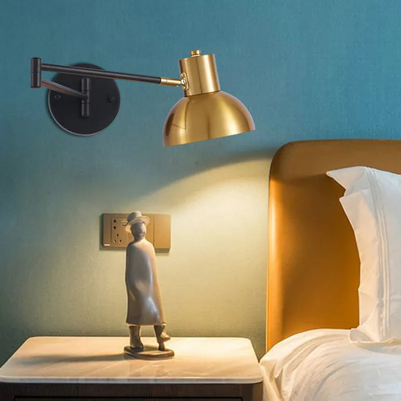 Double-section rocker arm wall lamp for modern bedroom or living room lighting with adjustable E27 socket and choice of LED warm light bulbs in eight colour temperature options from A to H style models
