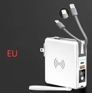 Super QI Wireless Charging Treasure PD20W Fast Power Bank showing integrated plug design and wireless charging surface