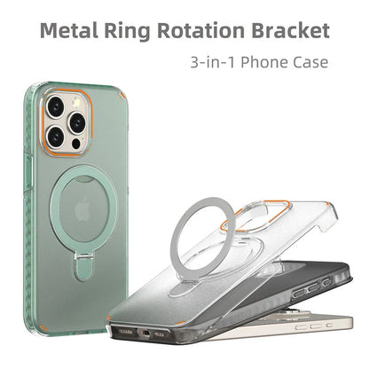 Magnetic smartphone case with kickstand and MagSafe wireless charging compatibility for various iPhone models