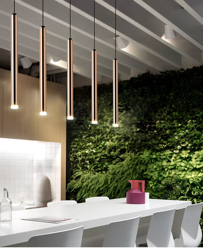 French gold cylindrical chandelier in iron with PMMA shade, single LED for 1-3㎡, lengths 20-100cm