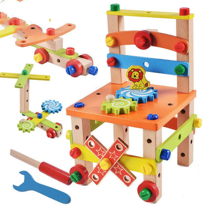 Modular wooden building block chair toy with various design possibilities
