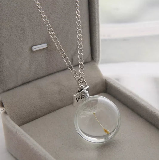 Geometric dandelion pendant necklace with 60cm chain, lightweight and durable