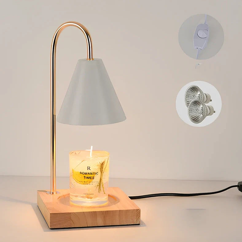 Log aromatherapy melting wax lamp measuring 37cm tall with natural wood base and white lampshade