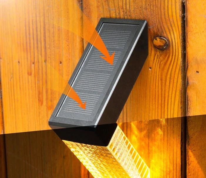 Solar-powered outdoor stair lights with warm and color-changing illumination, suitable for decks, fences, and yards