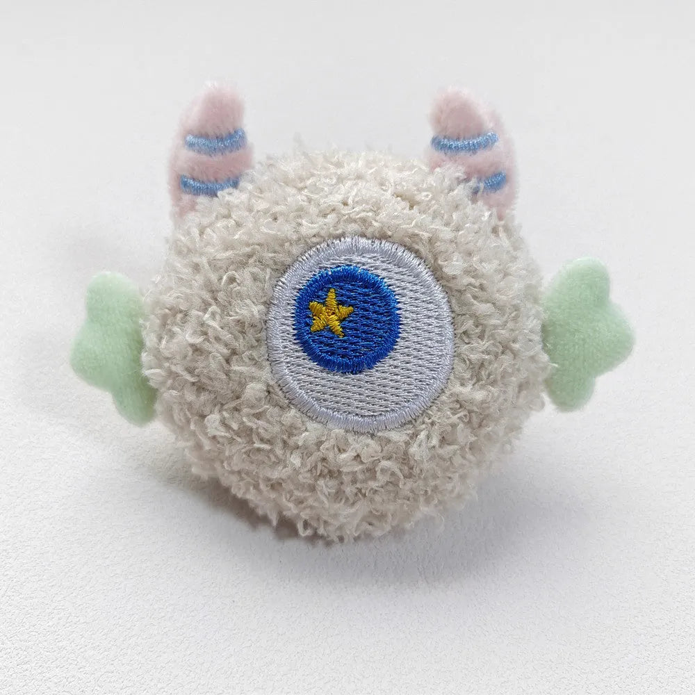 Cartoon-shaped plush dog chew toy with squeaker in grey, green, pink, white or yellow colours