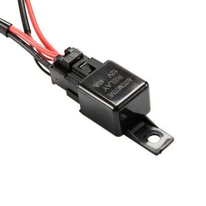 Black off road LED spotlight wiring harness with integrated switch and 2 metre cable length