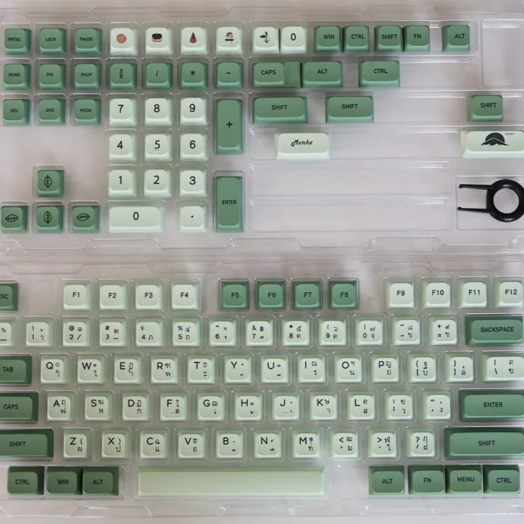 124 PBT keycaps with matcha theme and dye-sublimated legends for mechanical keyboards