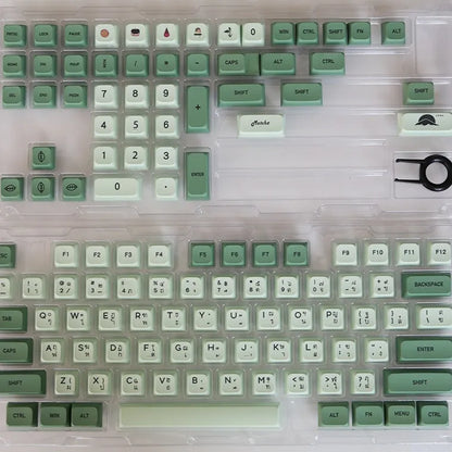 124 PBT keycaps with matcha theme and dye-sublimated legends for mechanical keyboards