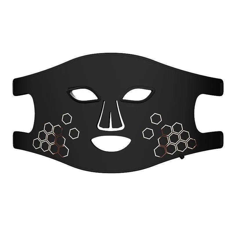 Black LED photon light therapy facial mask for at-home skin treatment on wrinkles and acne.