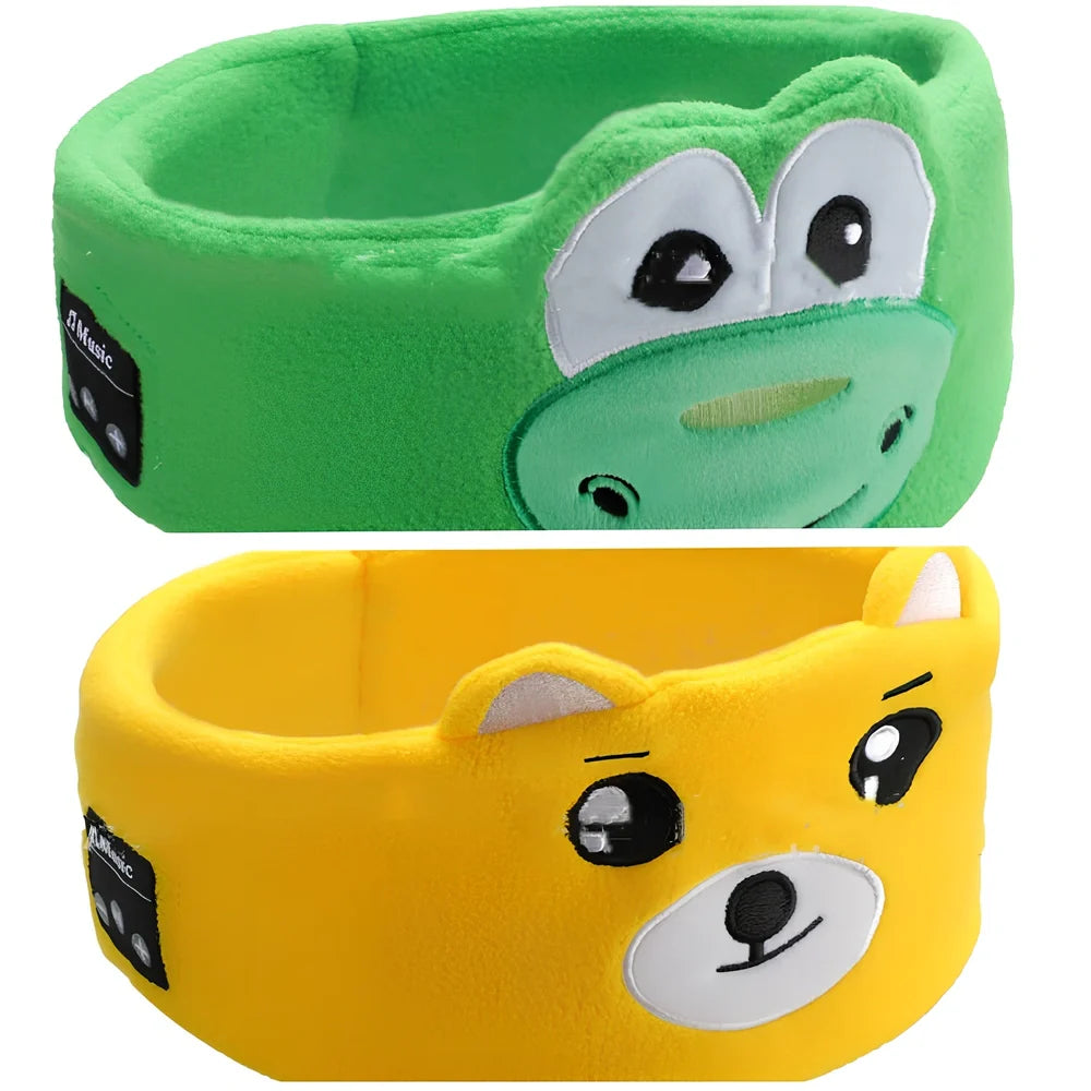 Bluetooth animal headband sleep mask with dinosaur hood showing integrated speakers and wireless design