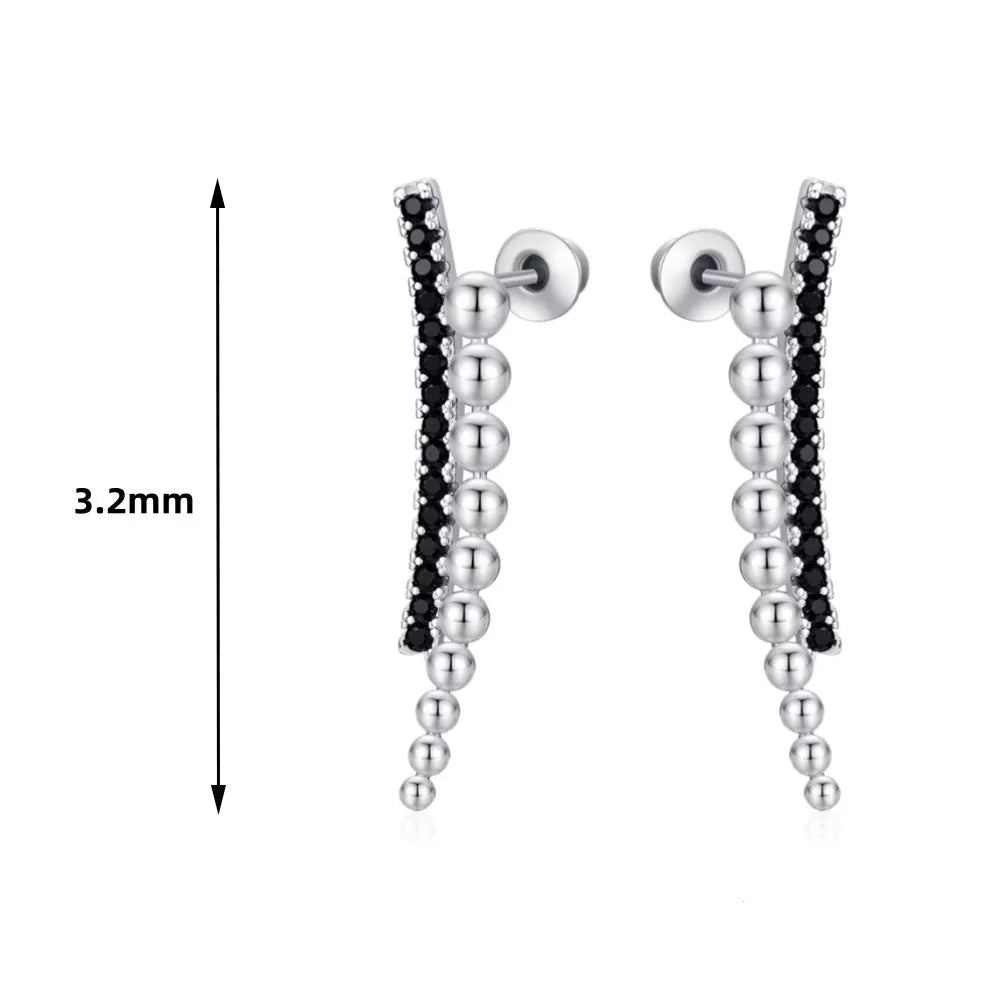 Long slimming ornament beads zircon copper earrings in black with round zircon beads