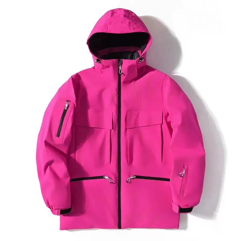 Men's hooded thermal ski jacket in rose red, light blue, fluorescent green, black or pure white, sizes S to XXL