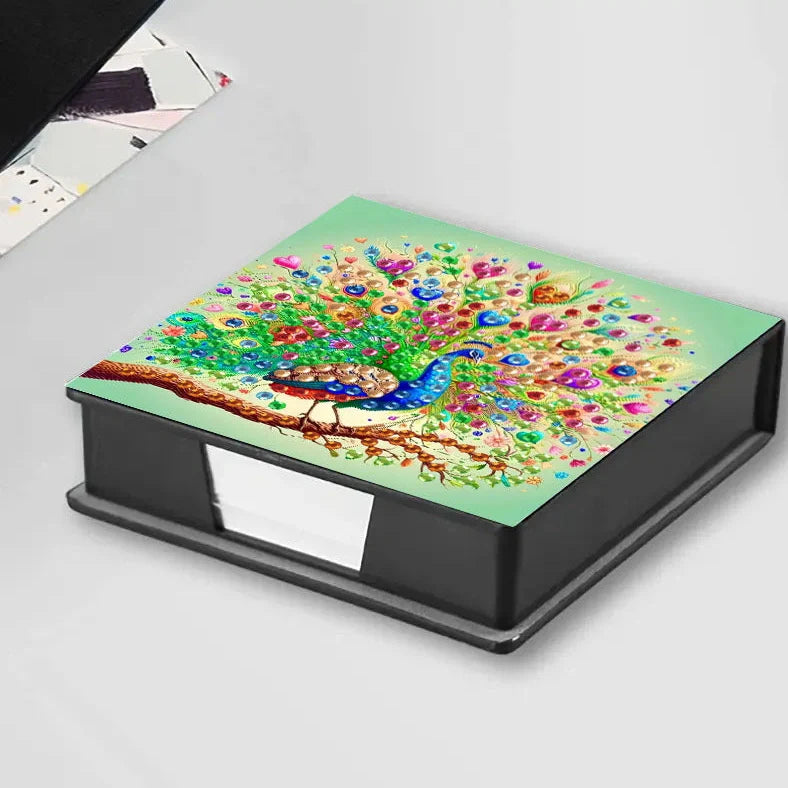 DIY diamond painting label box with cartoon design showing frameless construction and plastic material
