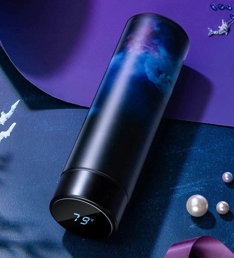 Sleek stainless steel vacuum flask with LED temperature display, available in various stylish colors and capacities to suit active lifestyles.