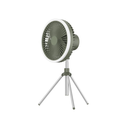 Versatile USB Rechargeable Camping Fan with Tripod Stand and Lantern, offering a premium aluminum alloy construction, 3-in-1 design, and powerful brushless motor for a refreshing outdoor experience.