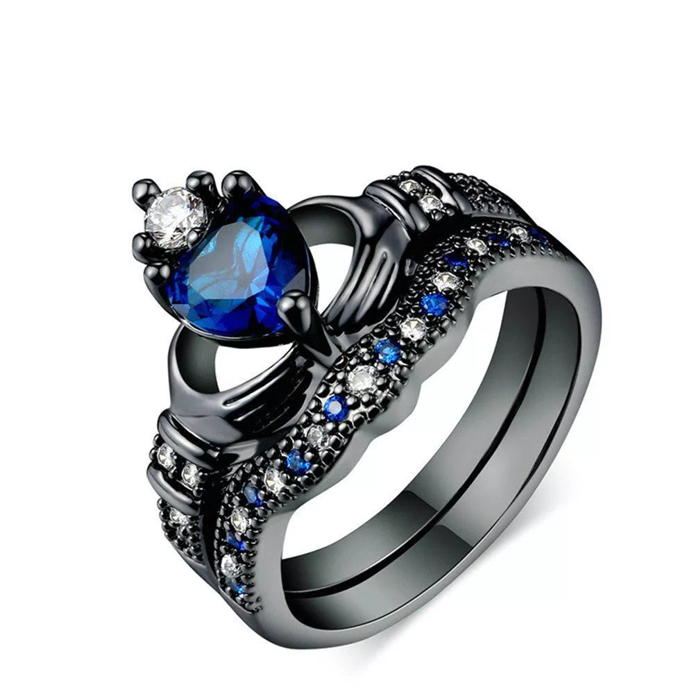 Crown love sapphire female ring with alloy setting and artificial gems