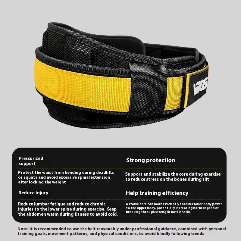 Adjustable waist support belt for weightlifting and fitness, black red yellow, sizes L M XL, one waistband