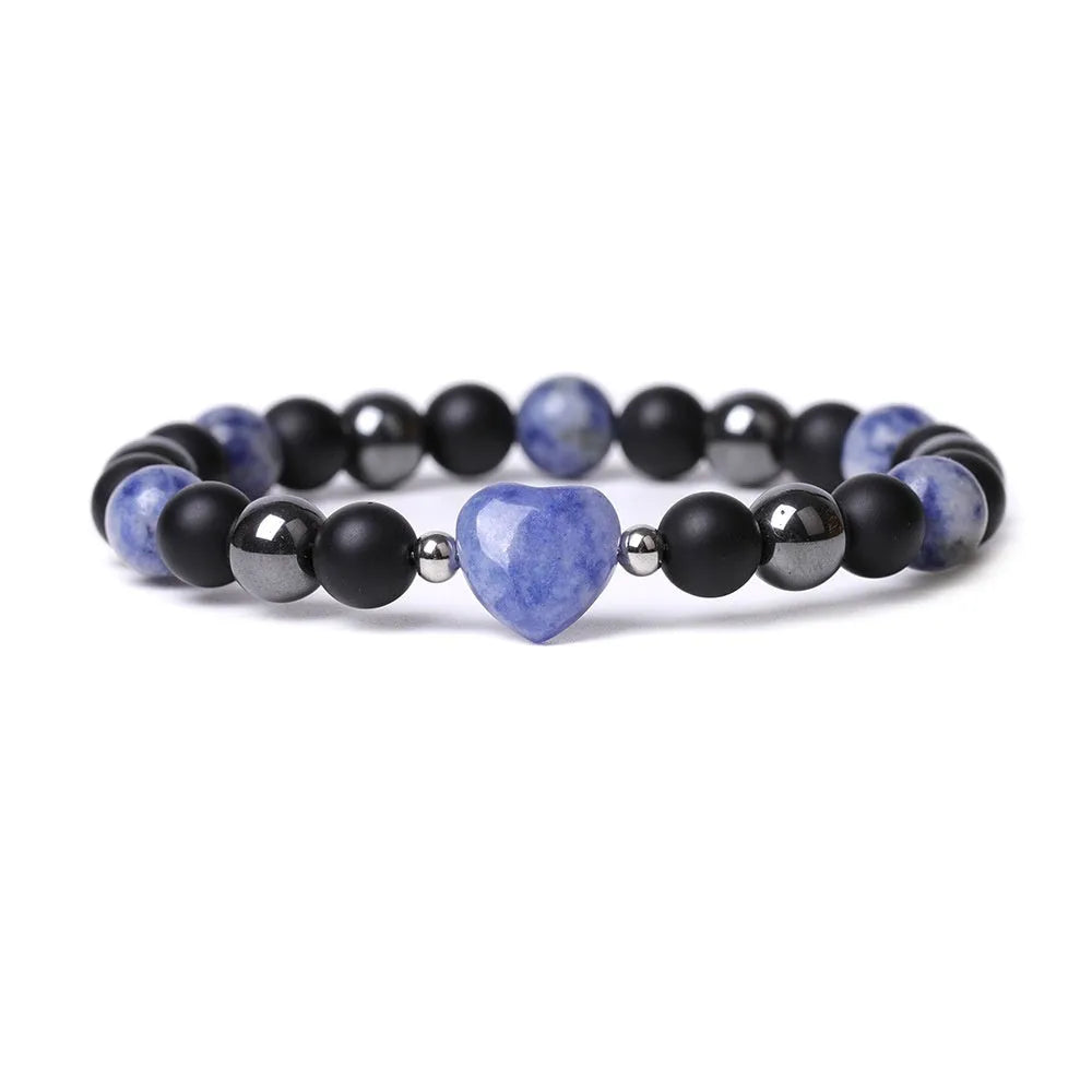 Lvdongling Tigereye hand-cut peach heart stone bracelet with cosmic moon and planet elements