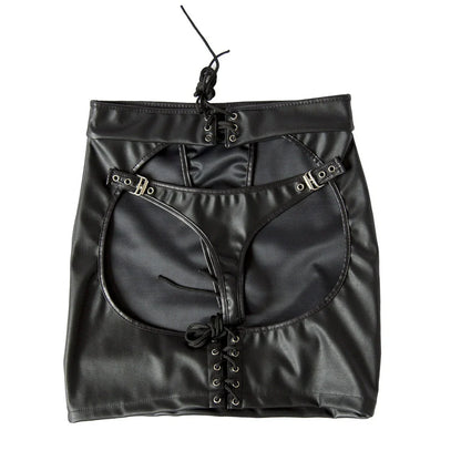 Black patent leather bondage panties in L size, adjustable straps, 0.8mm thick for secure 70-82.5kg fit