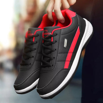 Round toe non-slip sports sneakers in black, blue, and white with breathable mesh design