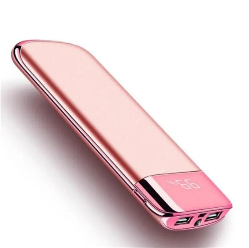 Y10 black portable power bank with LCD display showing battery percentage and two USB ports