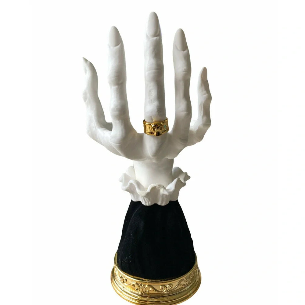 Halloween witch palm candle holder with handmade resin construction measuring 8x8x25cm