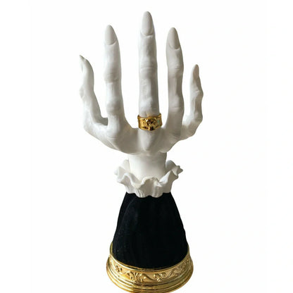 Halloween witch palm candle holder with handmade resin construction measuring 8x8x25cm