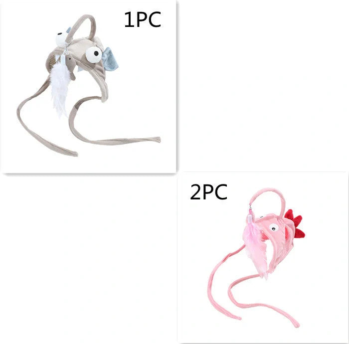 Adjustable head-wearing feather cat toy stick in various colors for indoor play