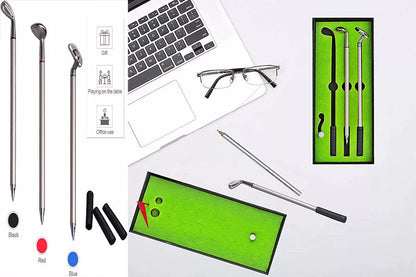 Desktop Mini Golf Putting Green Metal Club Ballpoint Pen Set with unique design