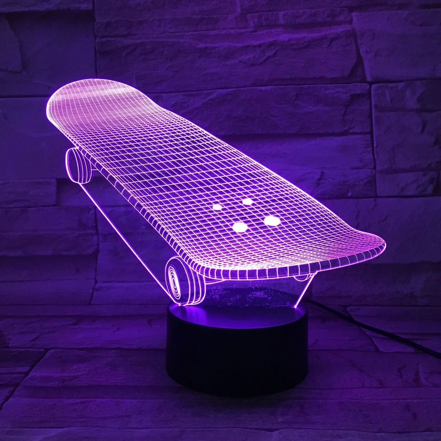 Sports Series Night Light in Skate style, 200x150x87mm with cracked colourful acrylic and remote control, 0.5W USB powered