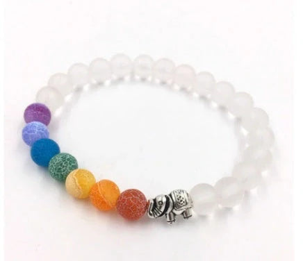 Agate molten rock chakra bracelet with colorful 8mm beads and adjustable string