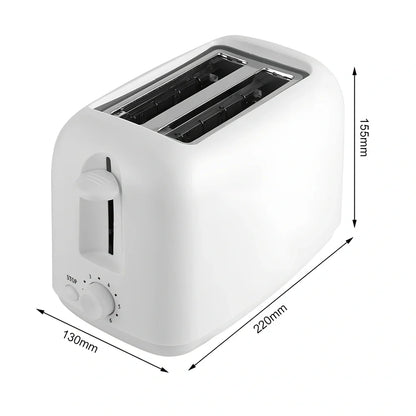 White automatic toaster with six heat settings and stainless steel interior measuring 23cm wide
