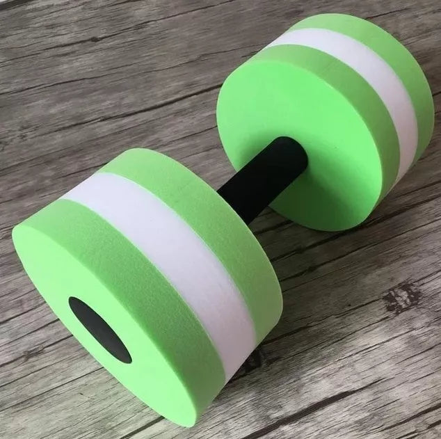 Water sports aerobics dumbbells in blue, pink, and green colors for aquatic fitness