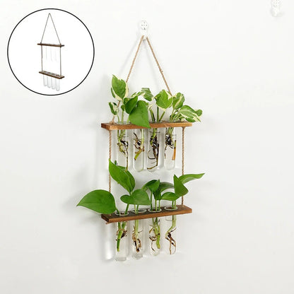 20×40cm double layer wall hanging glass terrarium with test tube plant propagator in retro or wood colour