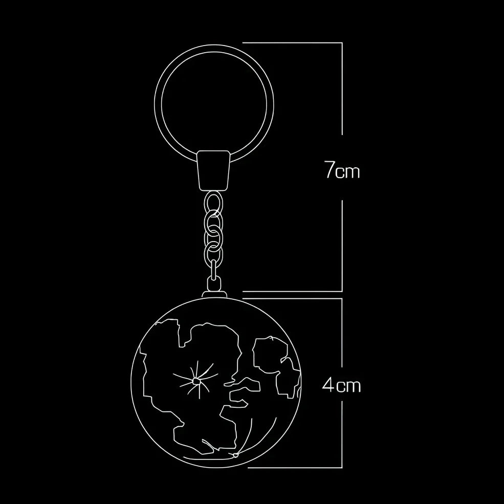 Spherical moon lamp keychain with colour changing LEDs, 6cm diameter with hanging loop