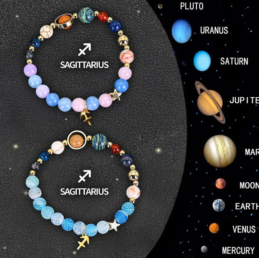 Twelve zodiac sign beaded bracelet set with natural stone beads and adjustable clasp