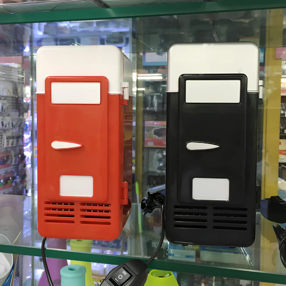 Mini refrigerator measuring 19cm wide × 9cm long × 8cm high with 300ml capacity for cooling medicines and cosmetics
