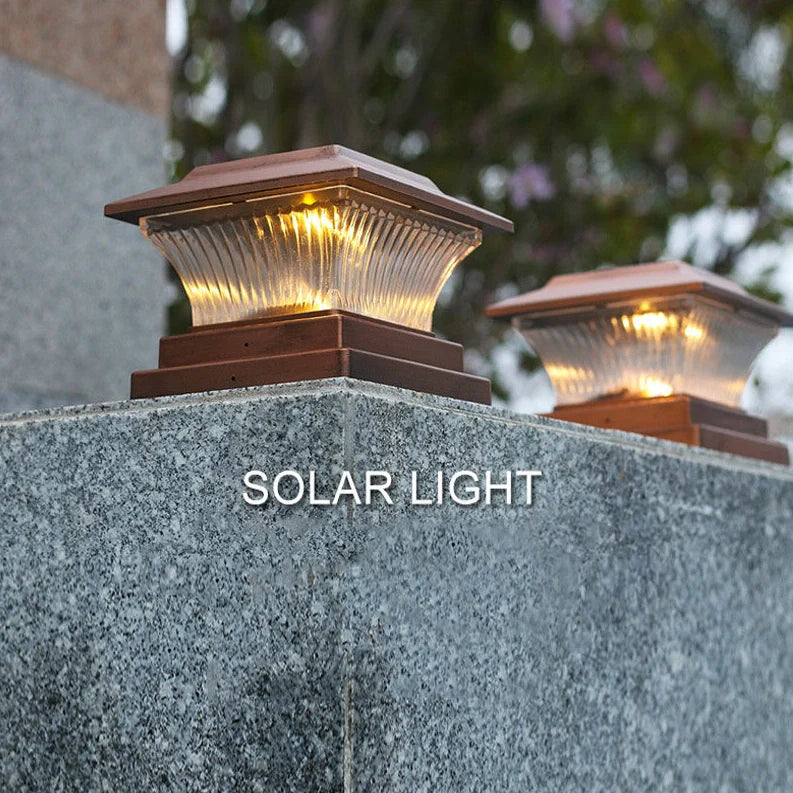 Solar lamp post headlamp with polycrystalline panel and ABS housing in black, copper, or tan finishes