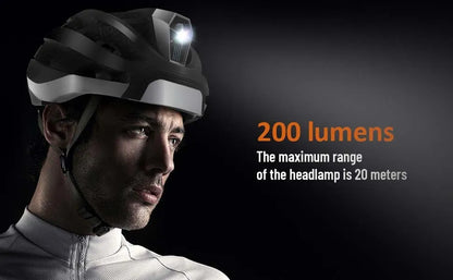 Black and grey smart Bluetooth warning light riding helmet showing integrated light system