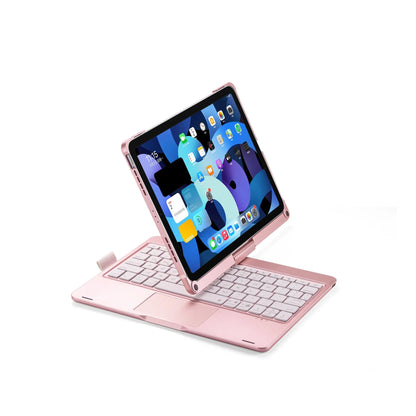 Miaocontrol silver Bluetooth keyboard rotated to portrait mode with an iPad Pro 11-inch attached