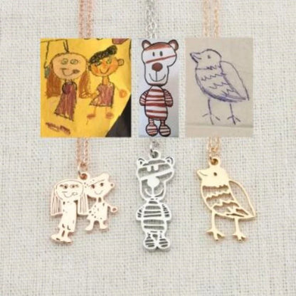 Custom stainless steel kids artwork necklace with personalized pendant