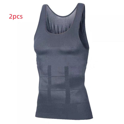 Men's body shaping vest in black or white, U-neck design, sizes M to XXL