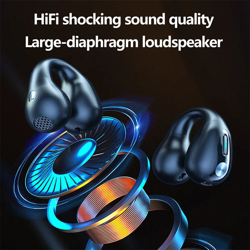 Wireless Bone Conduction Headphones with Bluetooth 5.3, Comfortable Ear Clips, and Deep Bass Audio Performance