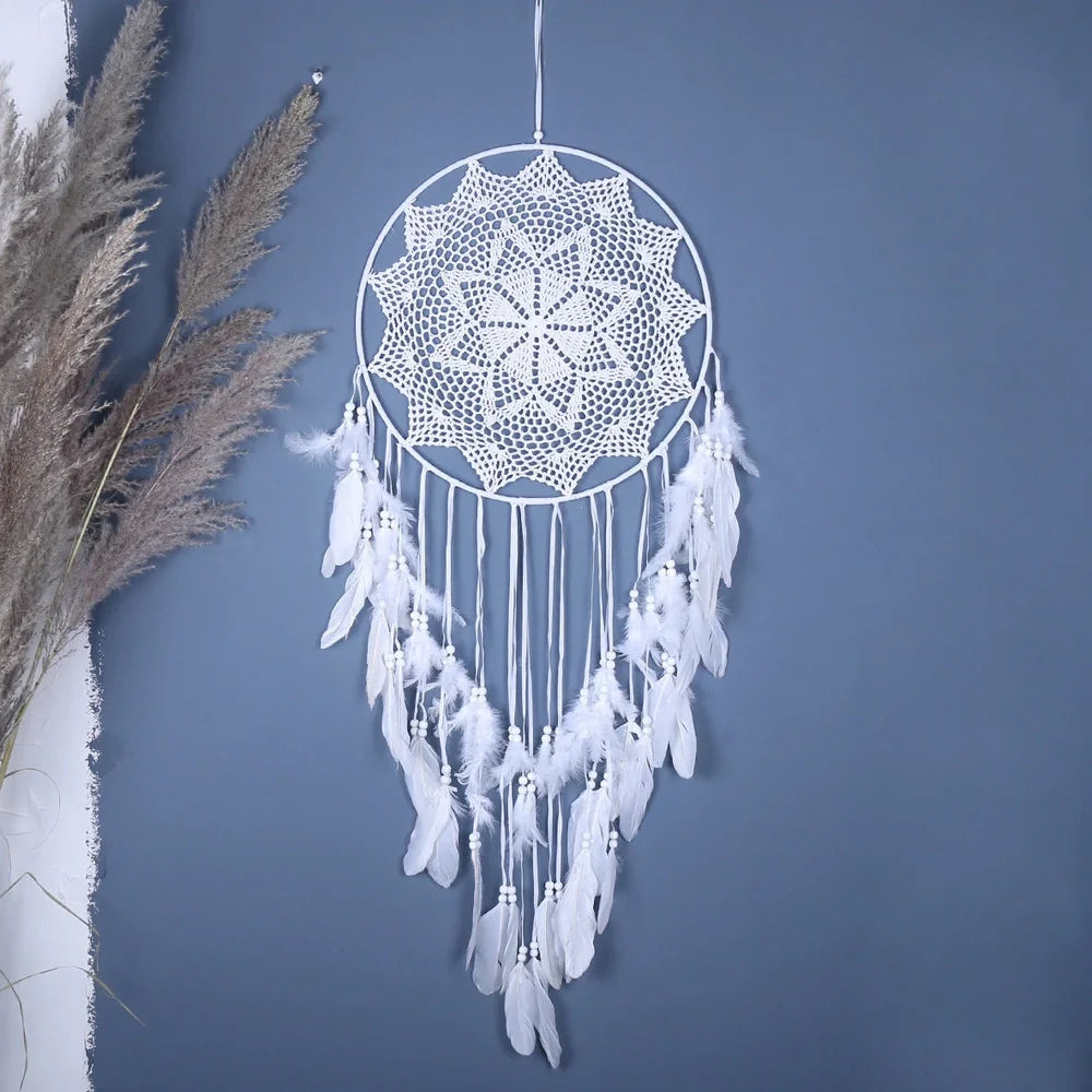 Bohemian dreamcatcher wall hanging with 30 cm iron ring frame and hollow design in MS9141A warm tone