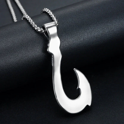 Vintage titanium steel fish hook pendant with snake chain, perfect for unisex fashion.